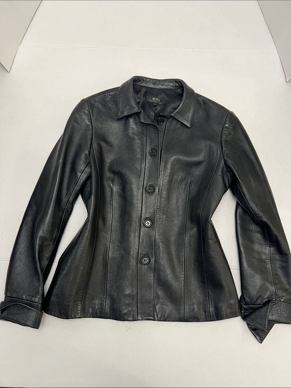 VINTAGE BCBGMAXAZRIA BLACK GENUINE LEATHER TAILORED JACKET BLAZER Y2K 90s 6